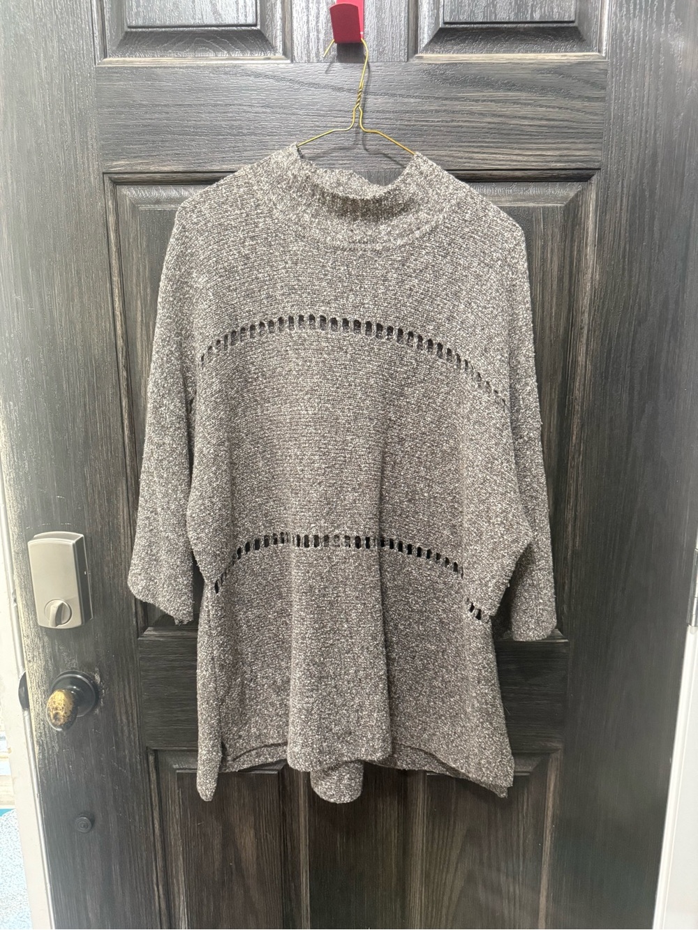 French Connection Charcoal Open-Stitch Mock Neck Sweater
